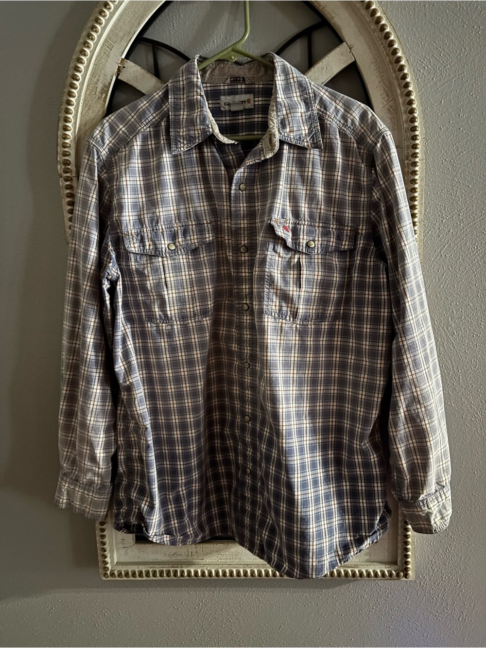 Carhartt Men's Plaid Button-Down Shirt in Blue and White